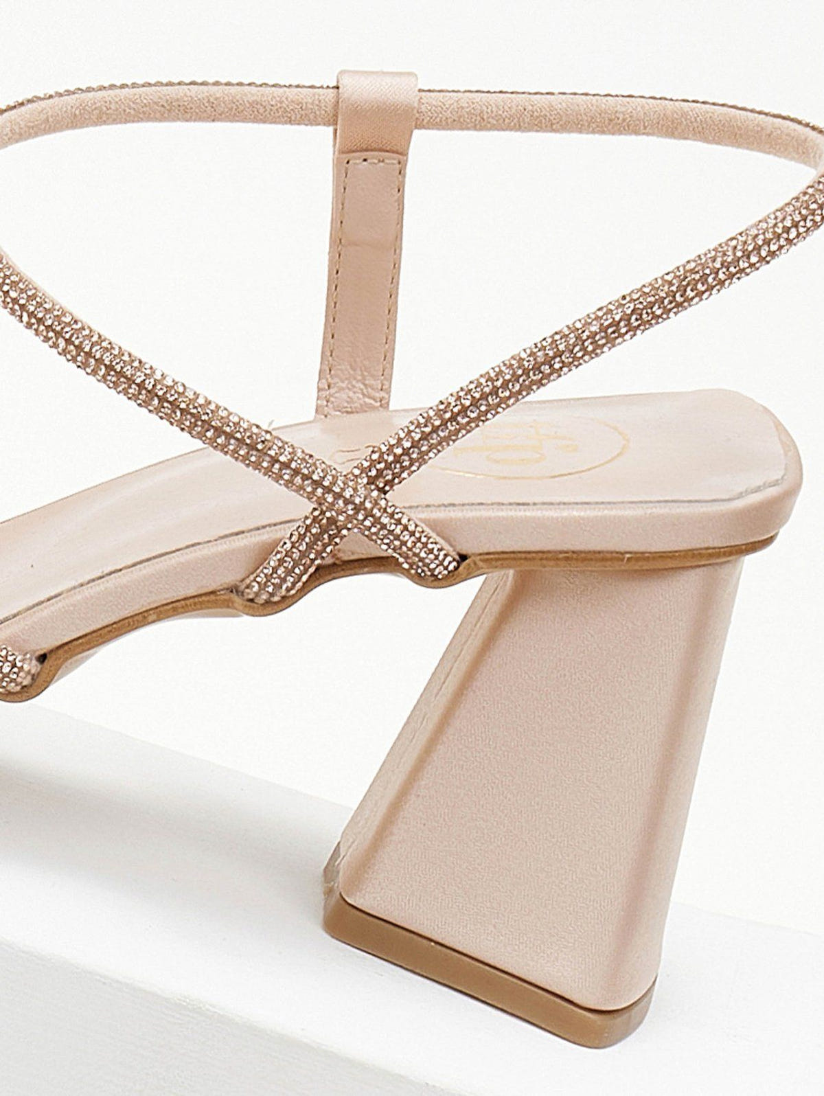 Πέδιλα με στρας σατέν tfp - Nude - thefashionproject.gr - TFP