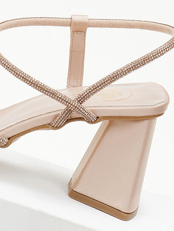 Πέδιλα με στρας σατέν tfp - Nude - thefashionproject.gr - TFP