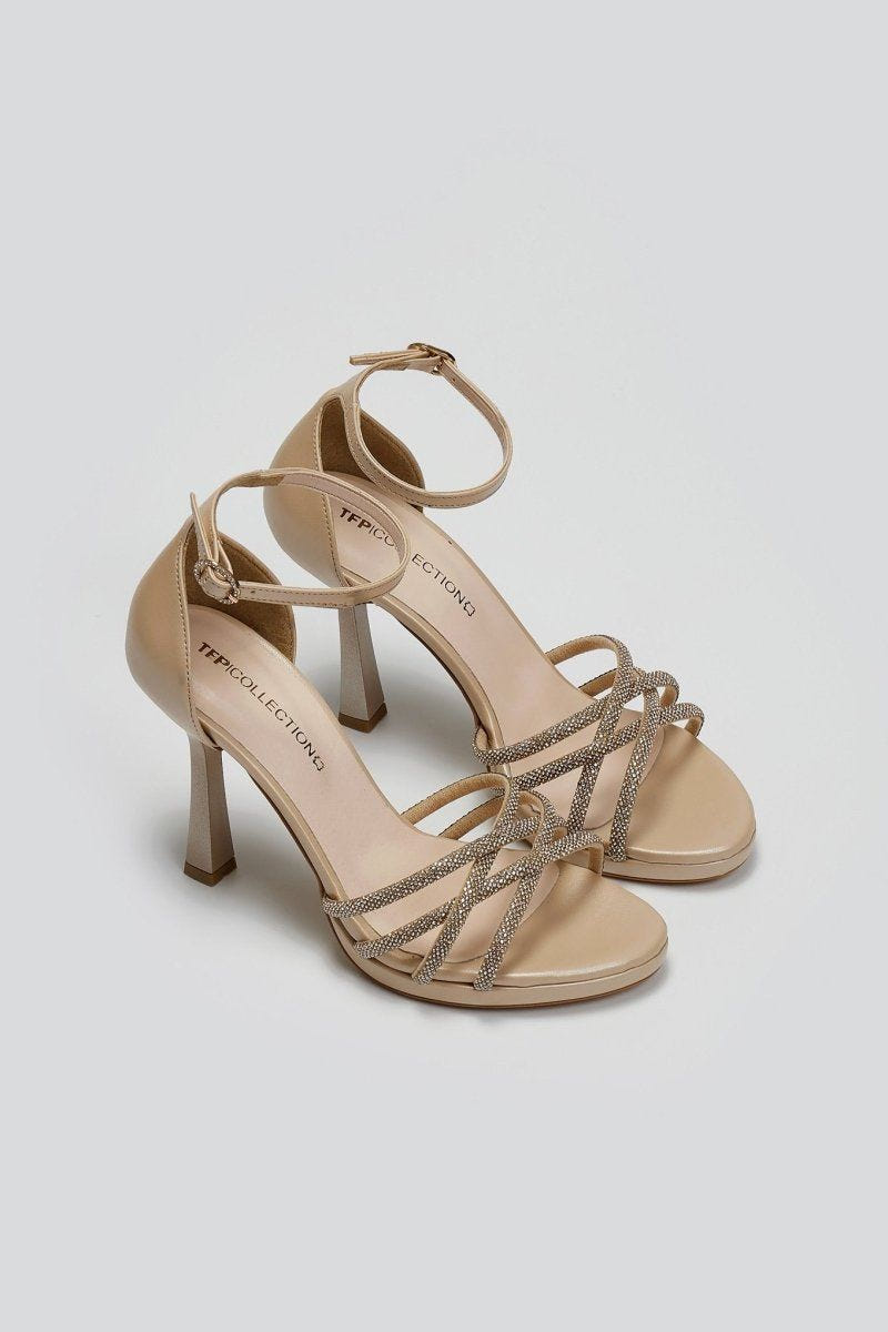Πέδιλα με στρας TFP - Μπεζ Πέρλα - thefashionproject.gr - TFP