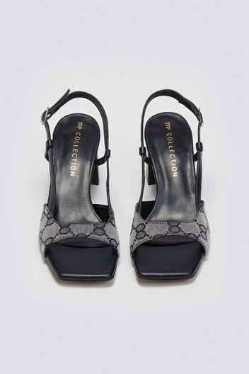 Πέδιλα με ύφασμα και print TFP - Μαύρο - thefashionproject.gr - TFP