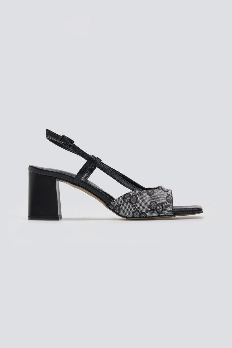 Πέδιλα με ύφασμα και print TFP - Μαύρο - thefashionproject.gr - TFP