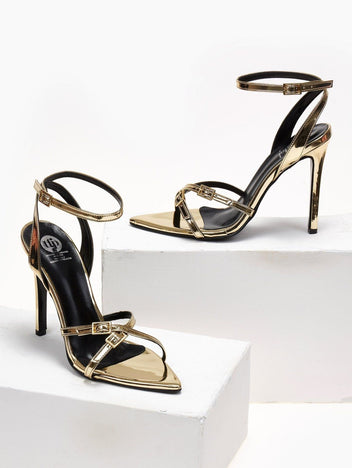 Πέδιλα μυτερά λουστρίνι TFP 75432 - Χρυσό - thefashionproject.gr - TFP