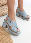Πέδιλα platforms από ψάθα Refresh 171790 - Γαλάζιο - thefashionproject.gr - Refresh