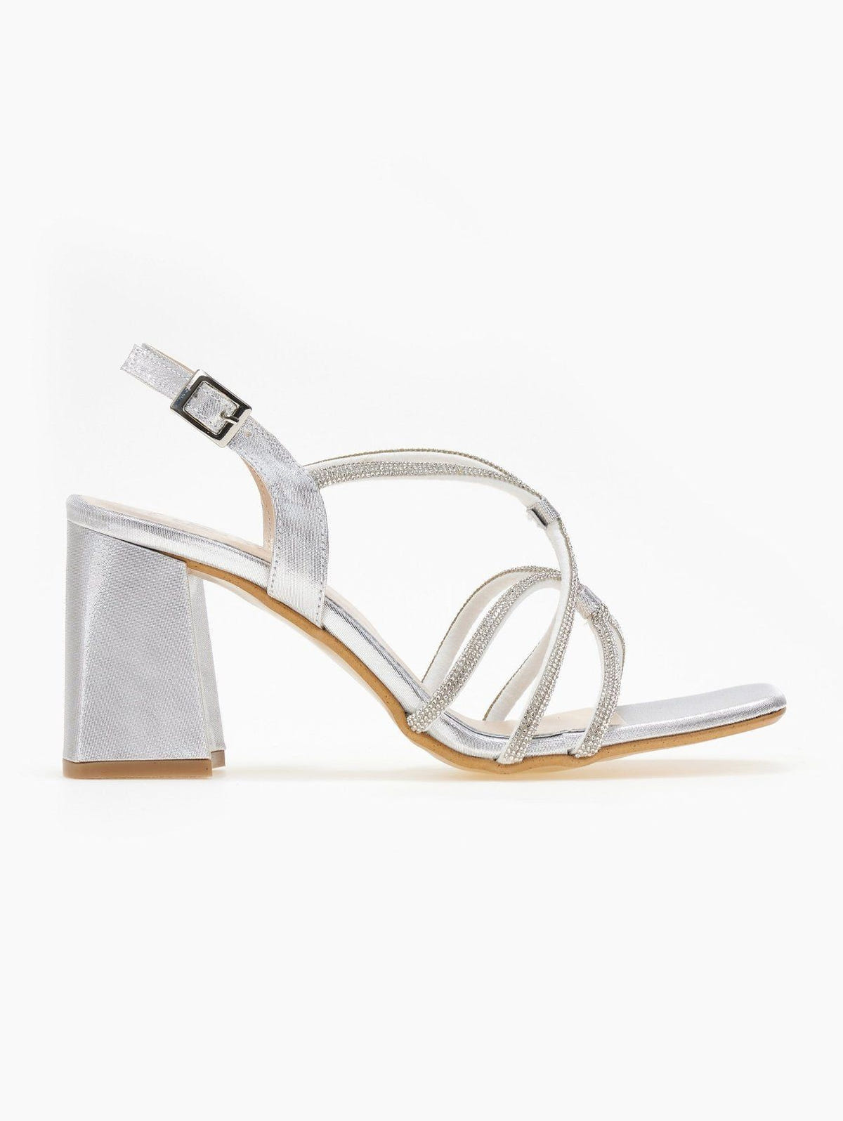 Πέδιλα σατέν με crossover στρας λουράκια TFP - Ασημί - thefashionproject.gr - TFP