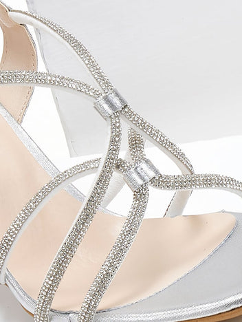 Πέδιλα σατέν με crossover στρας λουράκια TFP - Ασημί - thefashionproject.gr - TFP