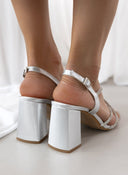 Πέδιλα σατέν με crossover στρας λουράκια TFP - Ασημί - thefashionproject.gr - TFP