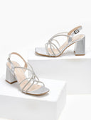 Πέδιλα σατέν με crossover στρας λουράκια TFP - Ασημί - thefashionproject.gr - TFP