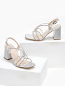 Πέδιλα σατέν με crossover στρας λουράκια TFP - Ασημί - thefashionproject.gr - TFP
