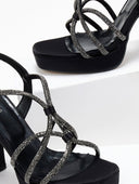 Πέδιλα σατέν με crossover στρας λουράκια TFP - Μαύρο - thefashionproject.gr - TFP