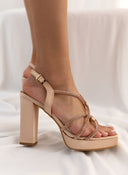 Πέδιλα σατέν με crossover στρας λουράκια TFP - Nude - thefashionproject.gr - TFP
