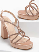 Πέδιλα σατέν με crossover στρας λουράκια TFP - Nude - thefashionproject.gr - TFP