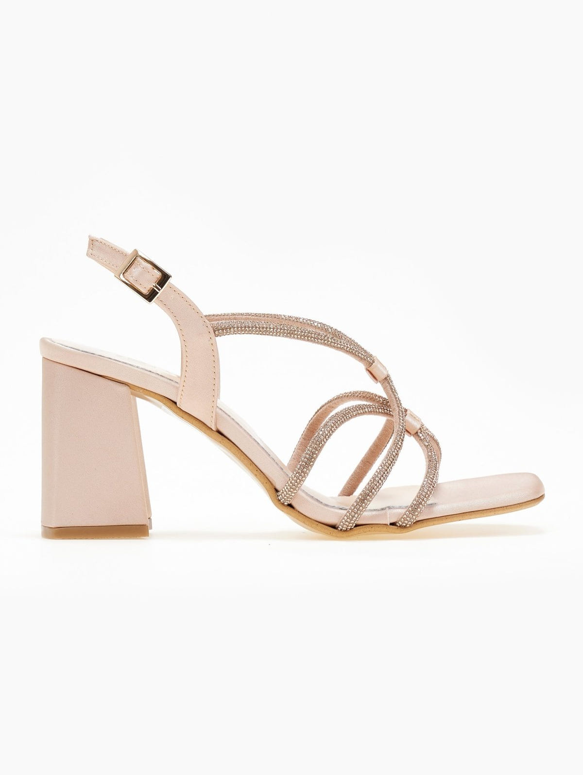 Πέδιλα σατέν με crossover στρας λουράκια TFP - Nude - thefashionproject.gr - TFP