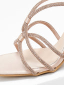 Πέδιλα σατέν με crossover στρας λουράκια TFP - Nude - thefashionproject.gr - TFP