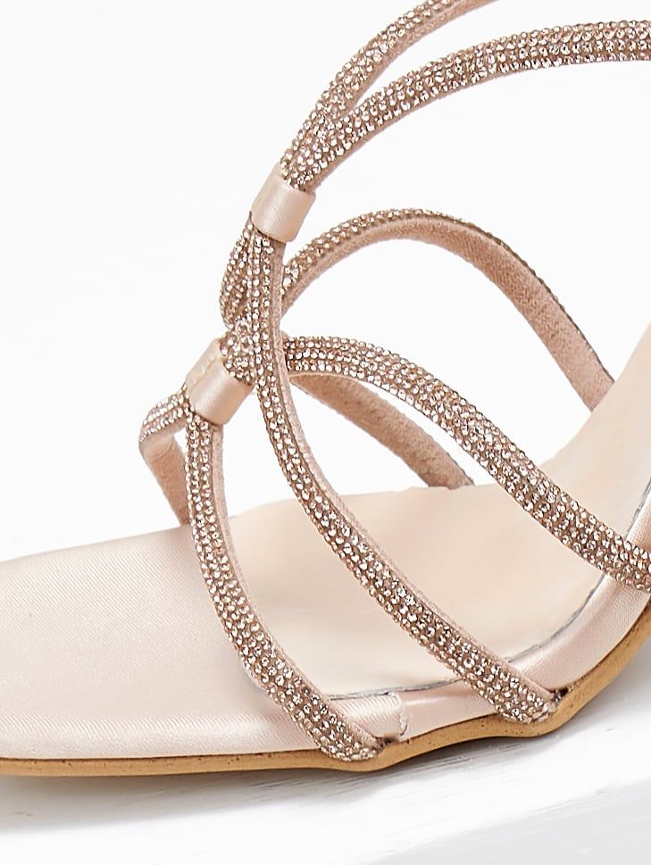 Πέδιλα σατέν με crossover στρας λουράκια TFP - Nude - thefashionproject.gr - TFP