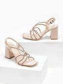 Πέδιλα σατέν με crossover στρας λουράκια TFP - Nude - thefashionproject.gr - TFP