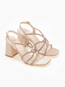 Πέδιλα σατέν με crossover στρας λουράκια TFP - Nude - thefashionproject.gr - TFP