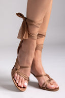 Πέδιλα σατέν με κορδέλα CORINA - Κάμελ - thefashionproject.gr - CORINA