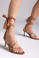 Πέδιλα σατέν με κορδέλα CORINA - Κάμελ - thefashionproject.gr - CORINA