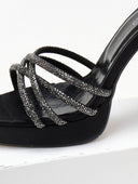Πέδιλα σατέν με μπαρέτα και στρας TFP - Μαύρο - thefashionproject.gr - TFP