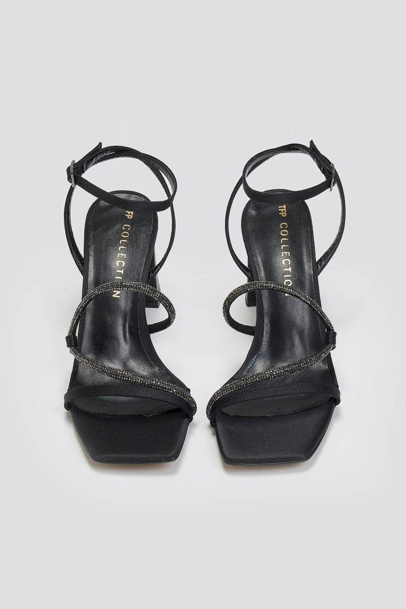 Πέδιλα σατέν με στρας TFP - Μαύρο - thefashionproject.gr - TFP