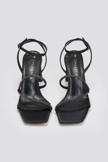 Πέδιλα σατέν με στρας TFP - Μαύρο - thefashionproject.gr - TFP