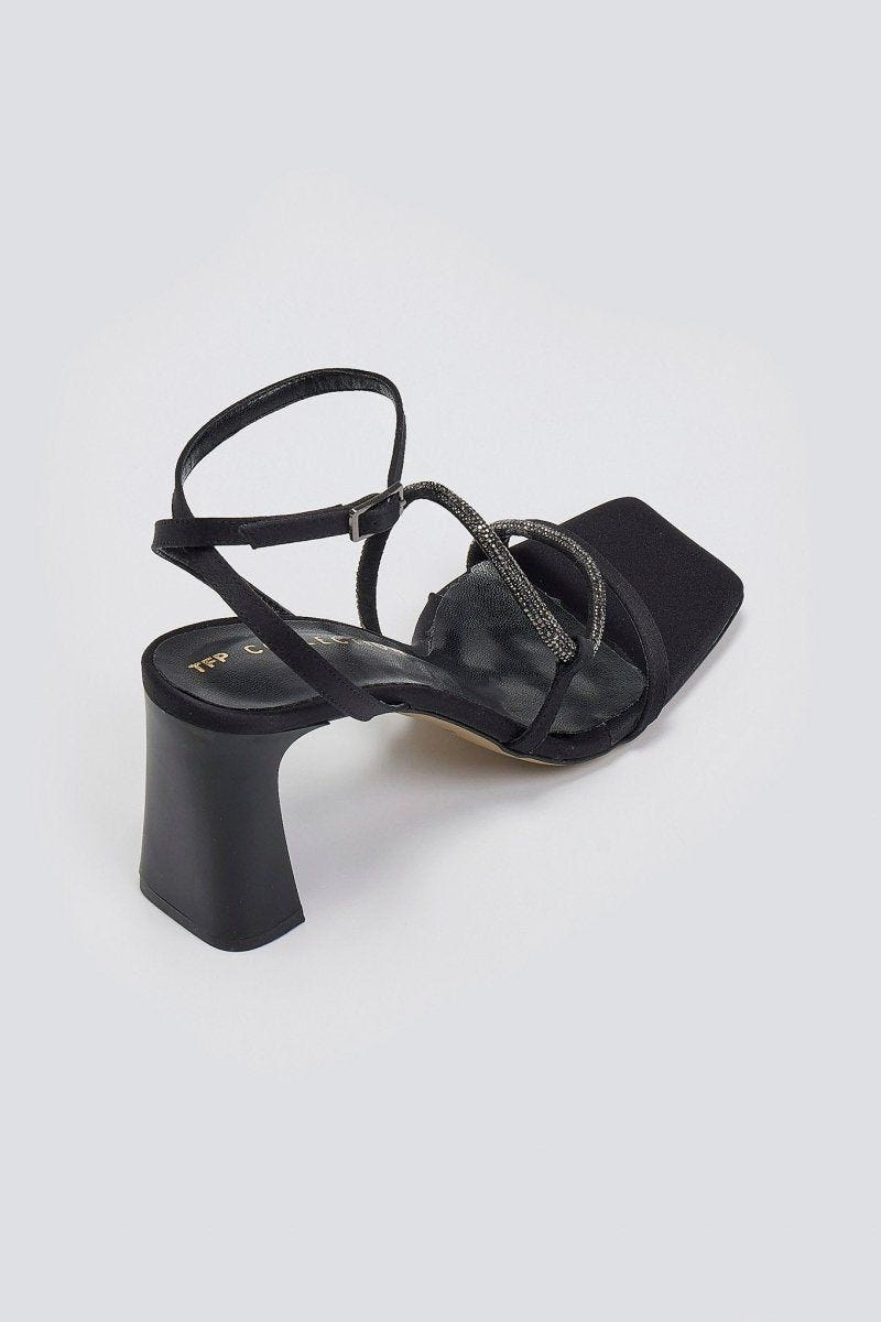 Πέδιλα σατέν με στρας TFP - Μαύρο - thefashionproject.gr - TFP