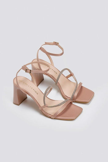 Πέδιλα σατέν με στρας TFP - Nude - thefashionproject.gr - TFP