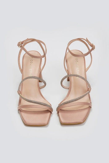 Πέδιλα σατέν με στρας TFP - Nude - thefashionproject.gr - TFP
