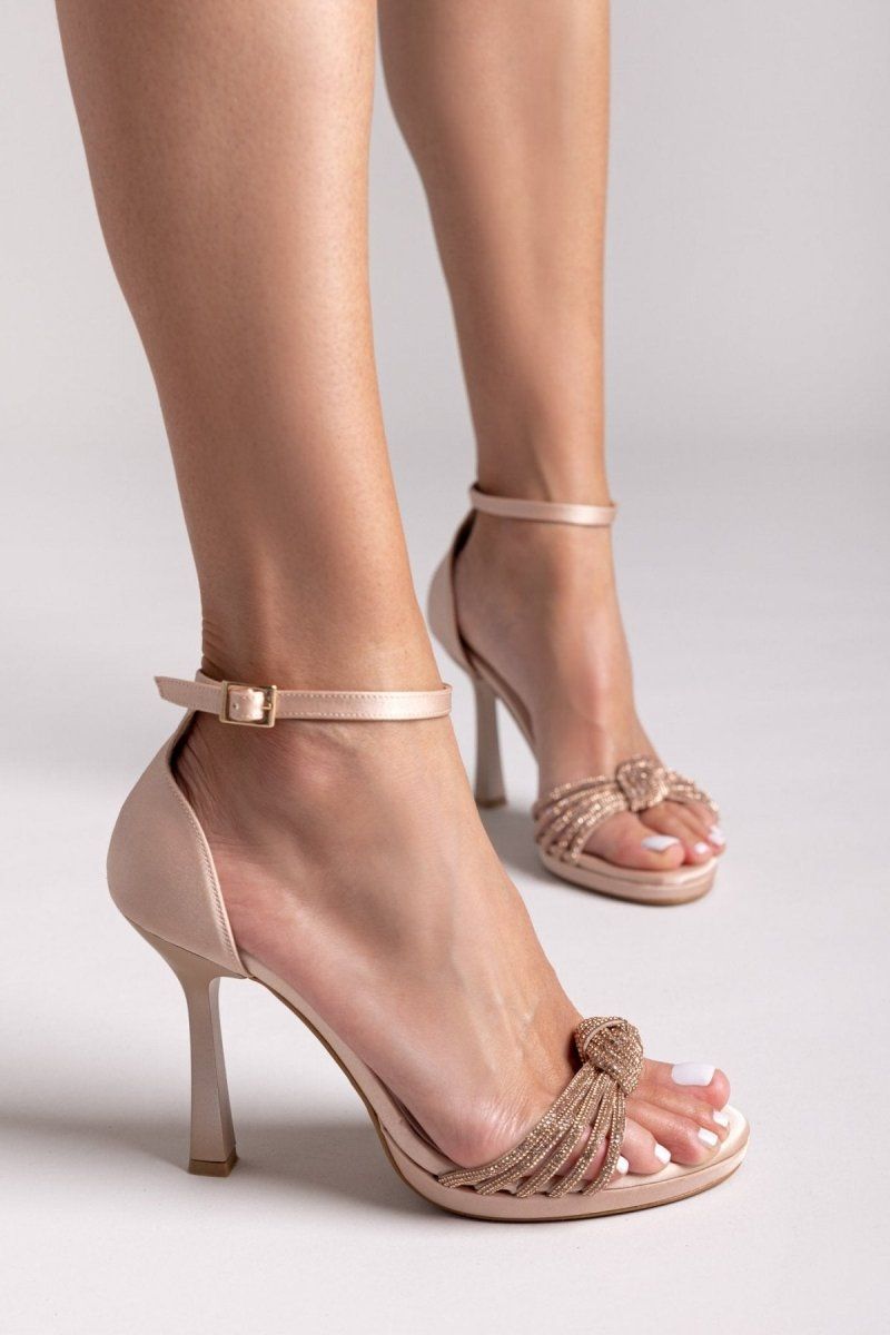 Πέδιλα σατέν με σχέδιο κόμπο και στρας TFP - Nude - thefashionproject.gr - TFP