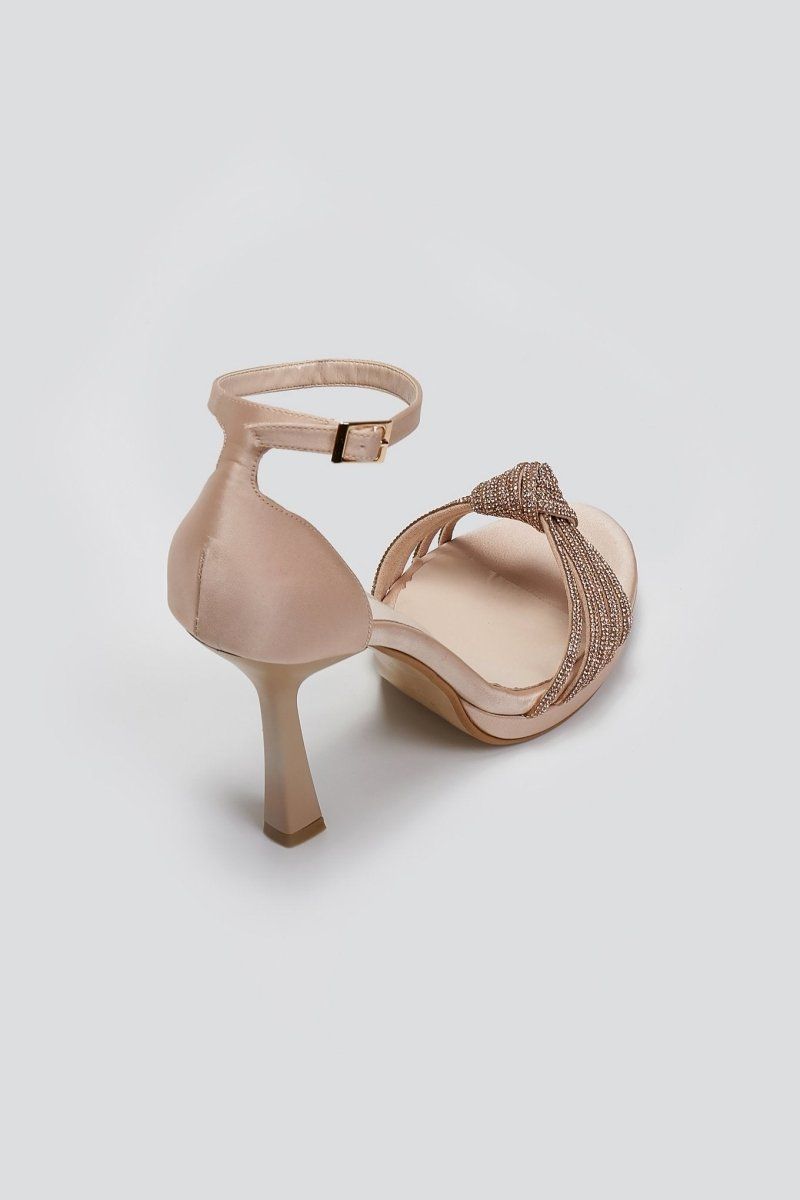 Πέδιλα σατέν με σχέδιο κόμπο και στρας TFP - Nude - thefashionproject.gr - TFP
