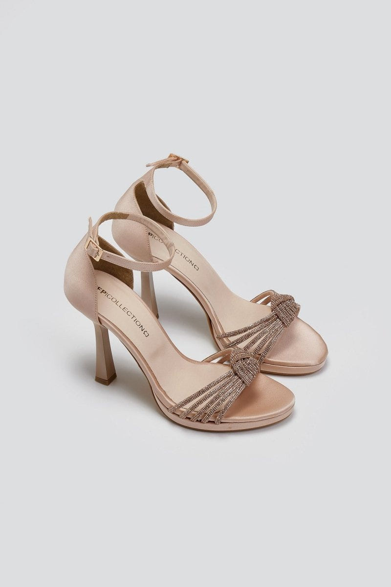 Πέδιλα σατέν με σχέδιο κόμπο και στρας TFP - Nude - thefashionproject.gr - TFP