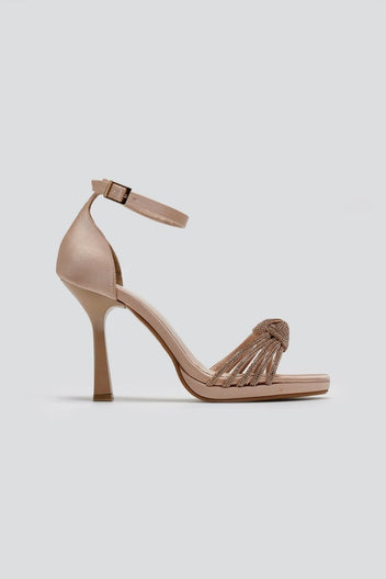 Πέδιλα σατέν με σχέδιο κόμπο και στρας TFP - Nude - thefashionproject.gr - TFP