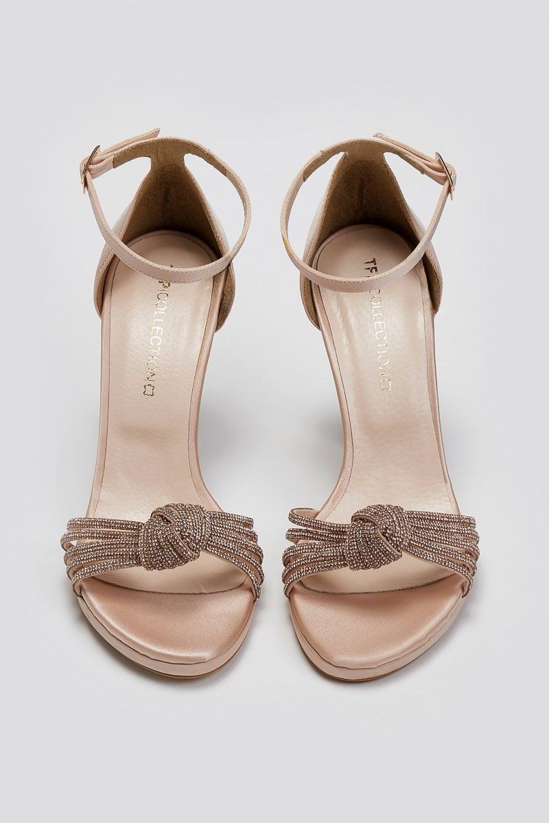 Πέδιλα σατέν με σχέδιο κόμπο και στρας TFP - Nude - thefashionproject.gr - TFP