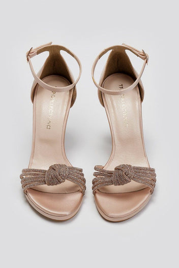 Πέδιλα σατέν με σχέδιο κόμπο και στρας TFP - Nude - thefashionproject.gr - TFP