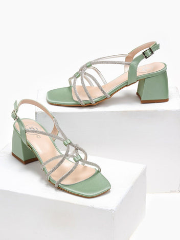 Πέδιλα σατέν χαμηλά με στρας TFP - Βεραμάν - thefashionproject.gr - TFP