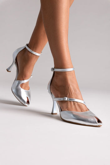 Peep Toe Cutout Pumps TFP - Silver Metallic - thefashionproject.gr - TFP