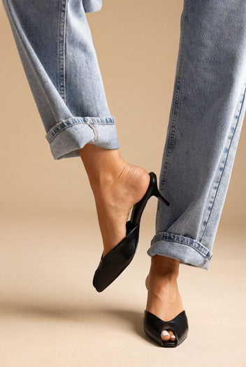 Stephan - Peep Toe Mules Kitten Heel - Black Matte