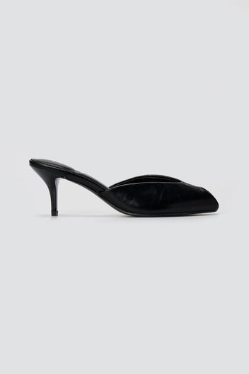 Stephan - Peep Toe Mules Kitten Heel - Black Matte