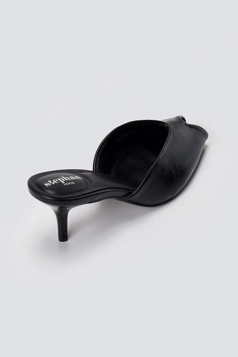 Stephan - Peep Toe Mules Kitten Heel - Black Matte