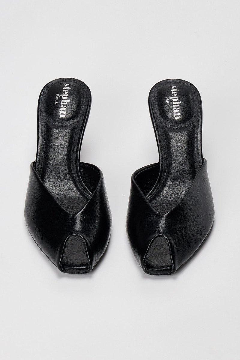 Stephan - Peep Toe Mules Kitten Heel - Black Matte