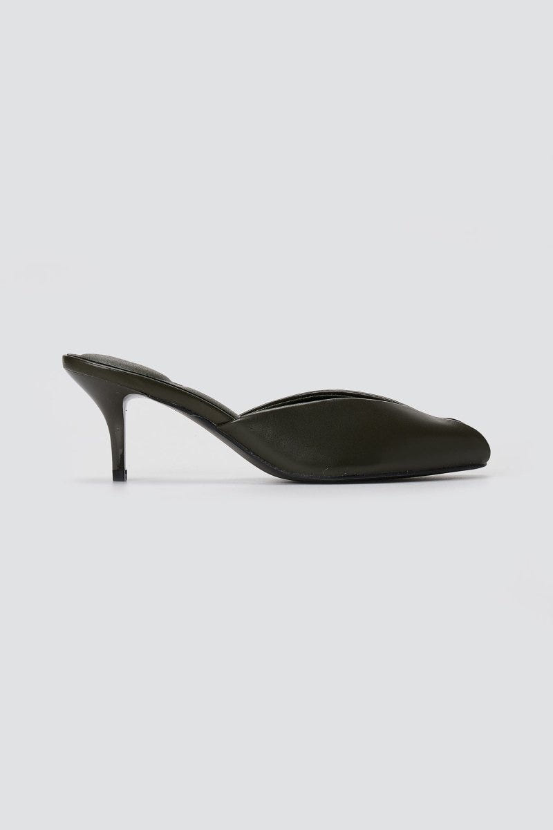 Stephan - Peep Toe Mules Kitten Heel - Olive Matte