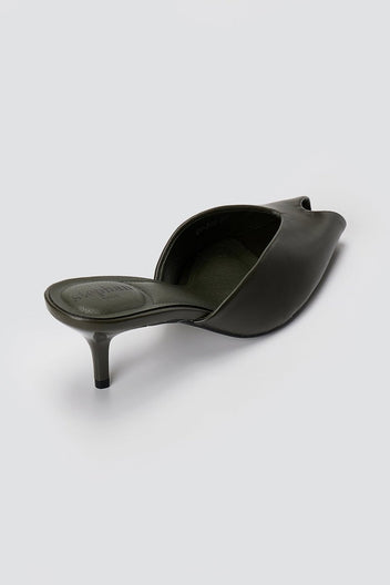 Stephan - Peep Toe Mules Kitten Heel - Olive Matte