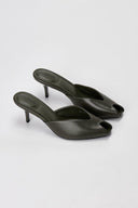 Stephan - Peep Toe Mules Kitten Heel - Olive Matte
