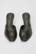 Stephan - Peep Toe Mules Kitten Heel - Olive Matte