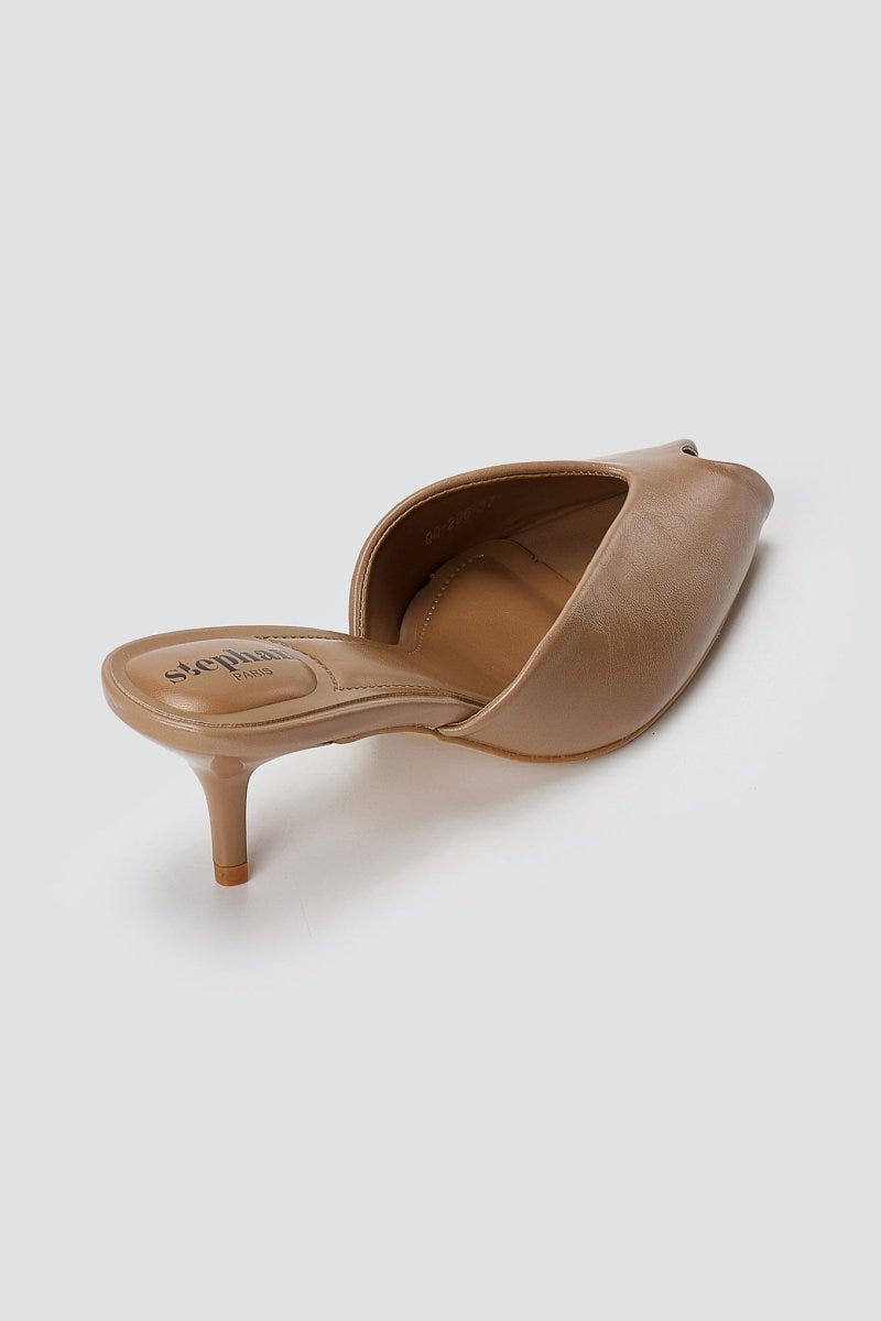 Stephan - Peep Toe Mules Kitten Heel - Taupe Matte