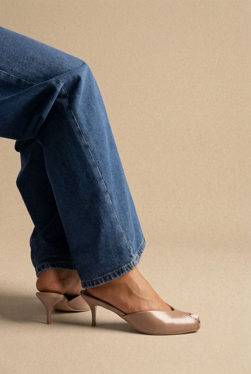 Stephan - Peep Toe Mules Kitten Heel - Taupe Matte
