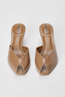 Stephan - Peep Toe Mules Kitten Heel - Taupe Matte