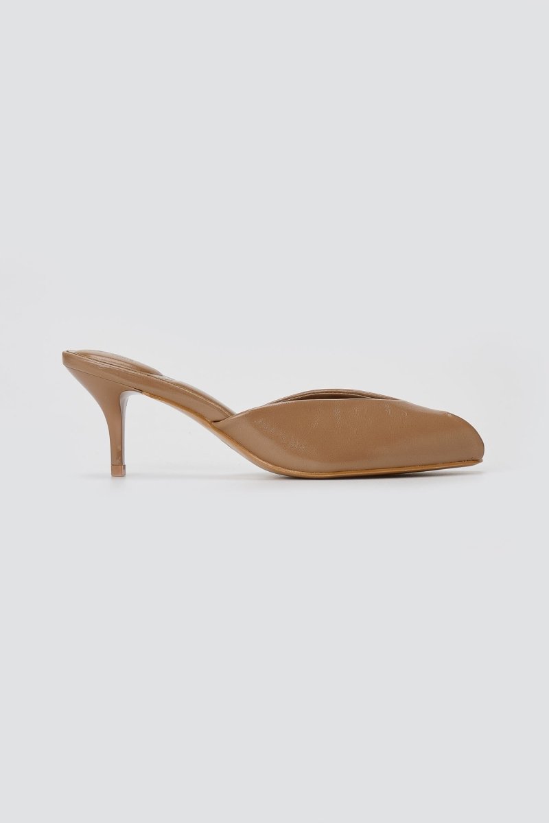 Stephan - Peep Toe Mules Kitten Heel - Taupe Matte
