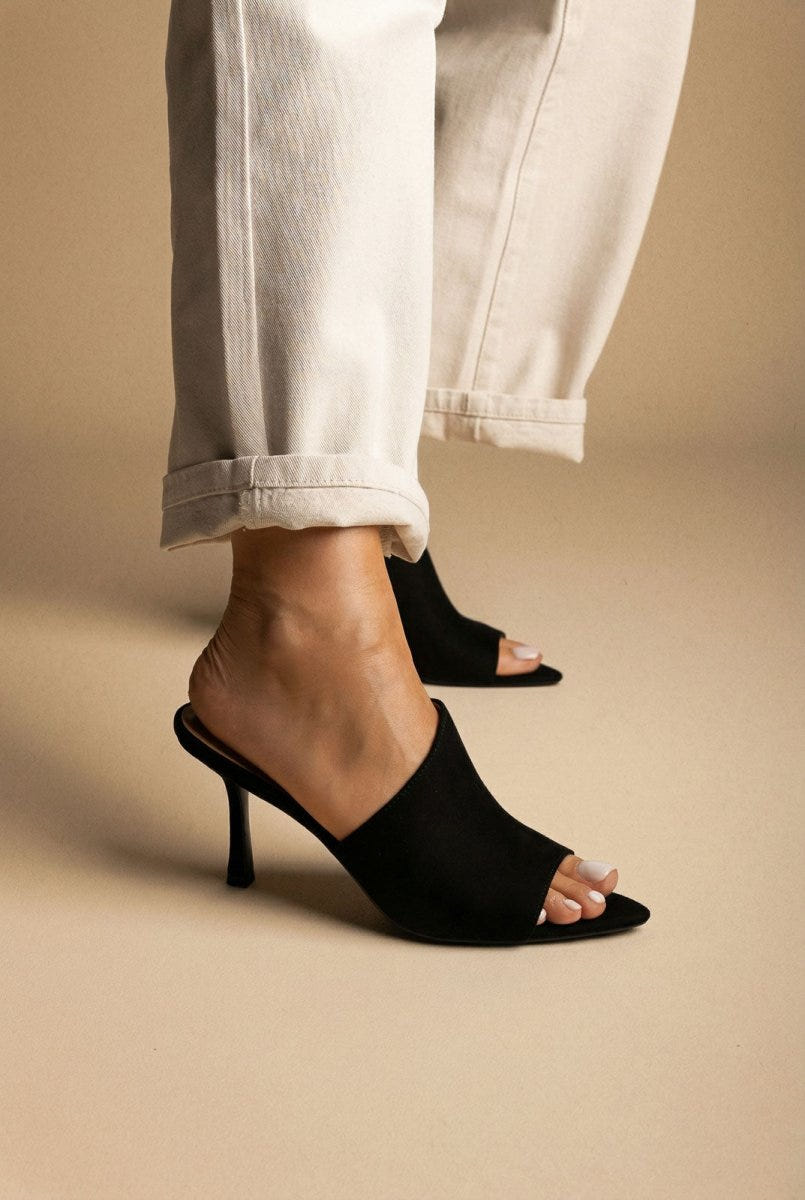 BOTEGGA 22 - Peep Toe Mules Slim Heel - Black Suede