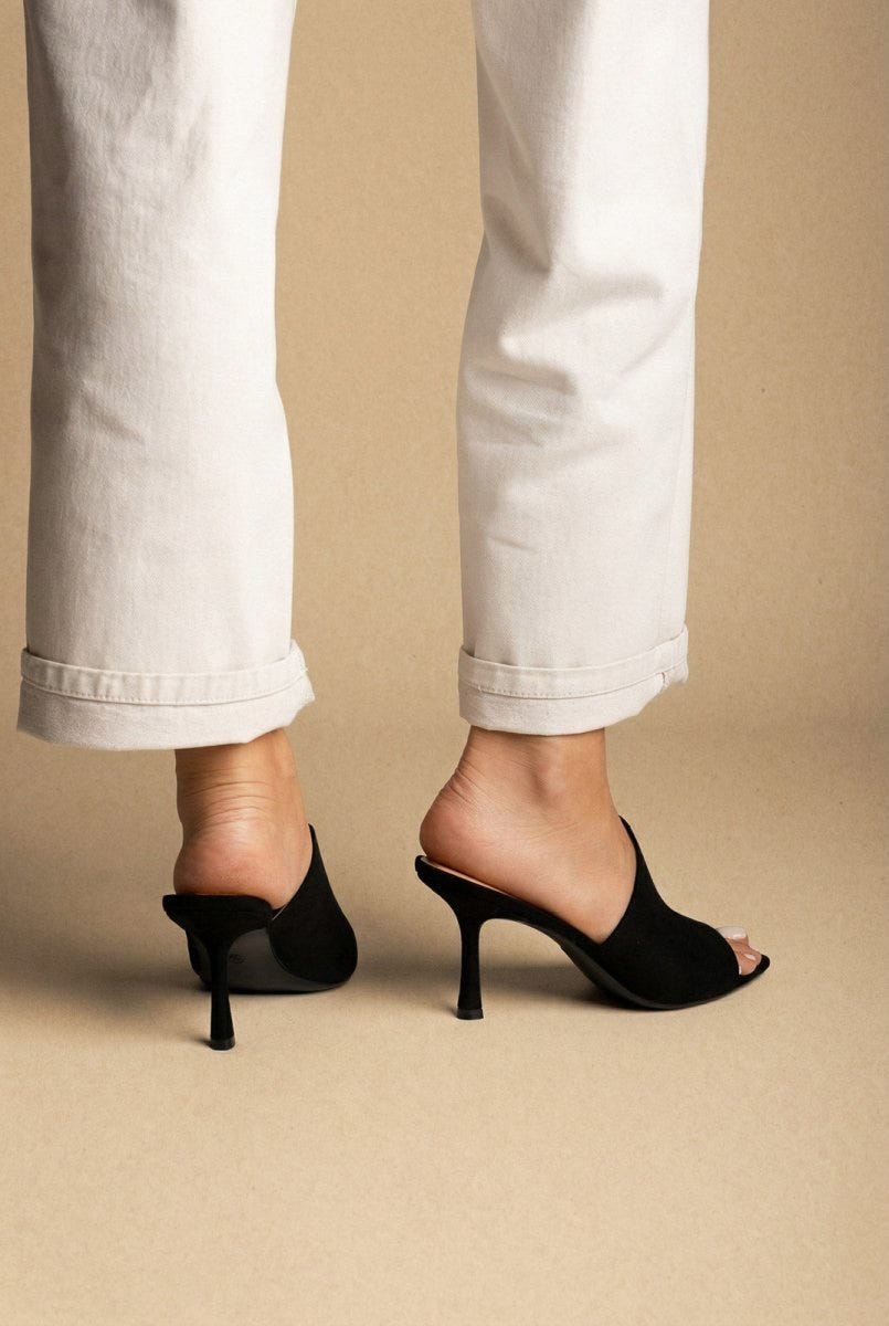 BOTEGGA 22 - Peep Toe Mules Slim Heel - Black Suede